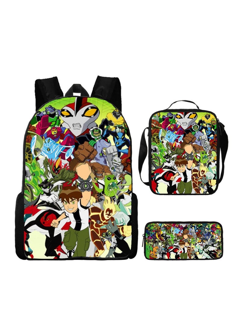 SKT Shiketro Ben 10 Backpack Student Schoolbag Anime Cartoon Backpack Backpack 29*16*42CM + Shoulder Bag 19*6*23CM + Pen Bag 24*7*11CM Three-piece Set - Image 1