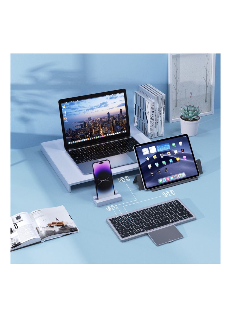 ISank - Multi-device Wireless Keyboard with Touch-Board&Kickstand Case 2-in-1 Wireless Keyboard Cover for iPad/iOS/Tab/Desktop - Image 1