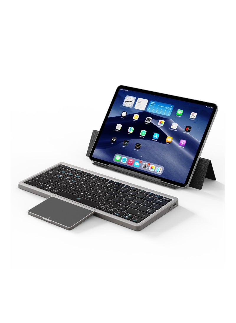 ISank - Multi-device Wireless Keyboard with Touch-Board&Kickstand Case 2-in-1 Wireless Keyboard Cover for iPad/iOS/Tab/Desktop - Image 1