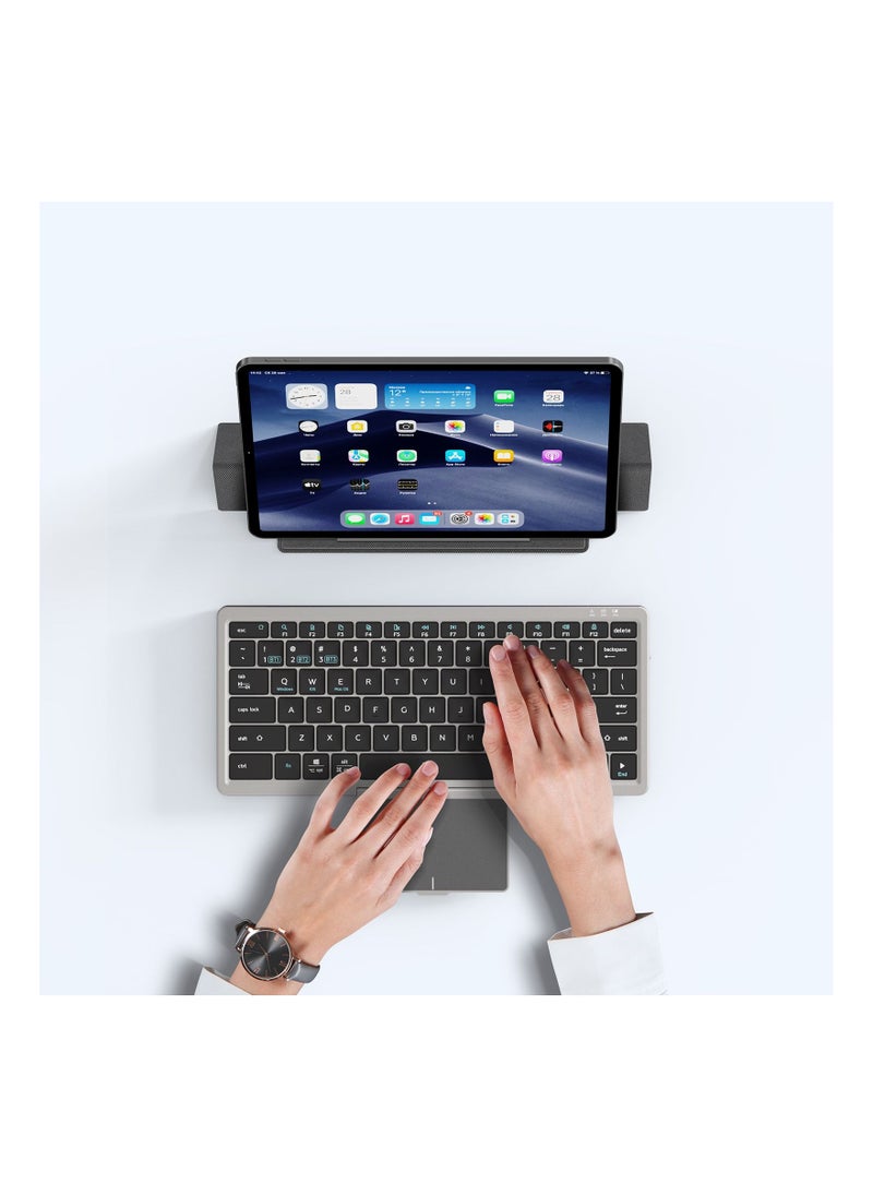 ISank - Multi-device Wireless Keyboard with Touch-Board&Kickstand Case 2-in-1 Wireless Keyboard Cover for iPad/iOS/Tab/Desktop - Image 1