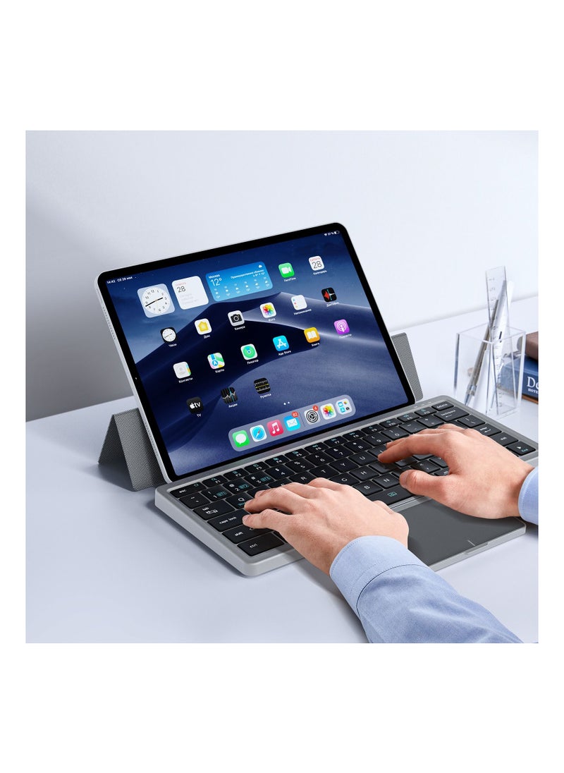 ISank - Multi-device Wireless Keyboard with Touch-Board&Kickstand Case 2-in-1 Wireless Keyboard Cover for iPad/iOS/Tab/Desktop - Image 1