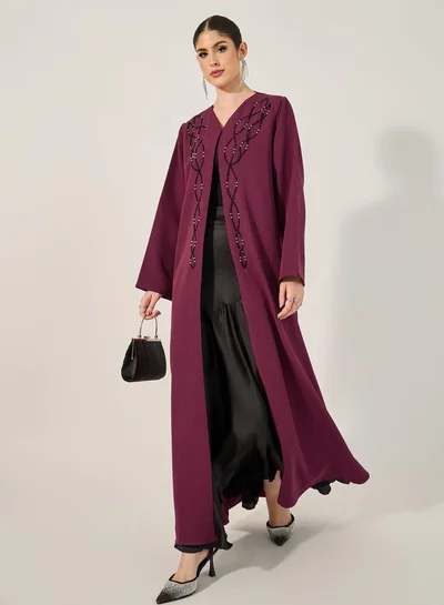 Styli hand embroidered abaya with beads in barbie crepe fabric and matching chiffon hijab