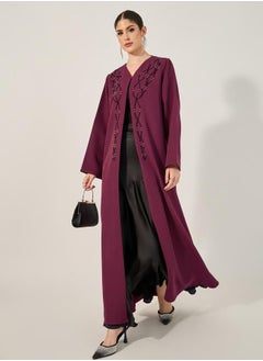 hand embroidered abaya with beads in barbie crepe fabric and matching chiffon hijab