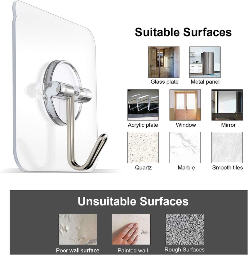 Parshya Transparent Hooks for Wall Self Adhesive Hooks Heavy Duty 10kg Hooks for Wall Without Drilling Wall Hook for Bathroom Clothes Photo Frame Rack Kitchen for Hanging Strong - Image 5