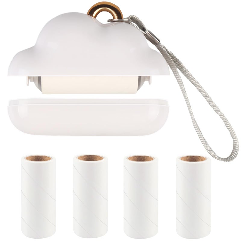 Mini Travel Lint Roller Reusable Pet Hair Remover for Clothes with 150 Refillable Sheets White