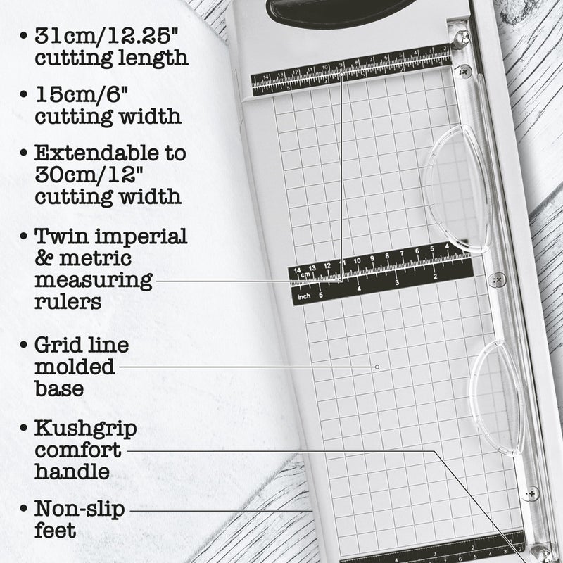TONIC STUDIOS Tim Holtz Paper Cutter Tool - Maxi Guillotine Paper Trimmer for Scrapbooking, Vinyl, and Craft Paper - 12.25 Inch Cutting Length with Extendable Ruler and Grid Lines - Image 3