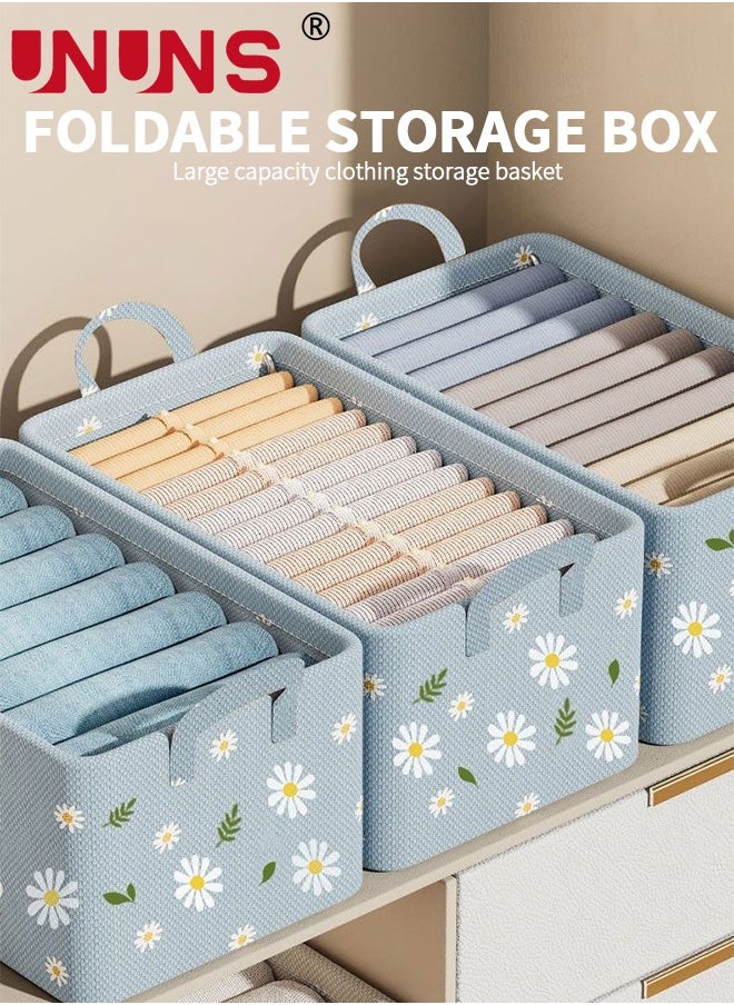 UNUNS 3 PCS Storage Bins for Shelves,Storage Baskets for Closet,Large Organizers and Storage Bins for Bedroom,Collapsible Baskets and Bins with Handles,Beige,47×28×20cm  - Image 2