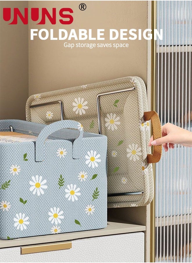 UNUNS 3 PCS Storage Bins for Shelves,Storage Baskets for Closet,Large Organizers and Storage Bins for Bedroom,Collapsible Baskets and Bins with Handles,Beige,47×28×20cm  - Image 4