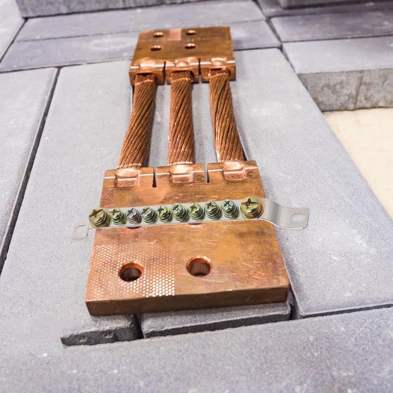 HOMSFOU 4pcs Pure Copper Grounding Bar Terminal Blocks, 10-position Neutral Bar Wiring Terminal Strip for Electrical Panels, Single Row Ground Distribution Connector Blocks for Wiring - Image 5