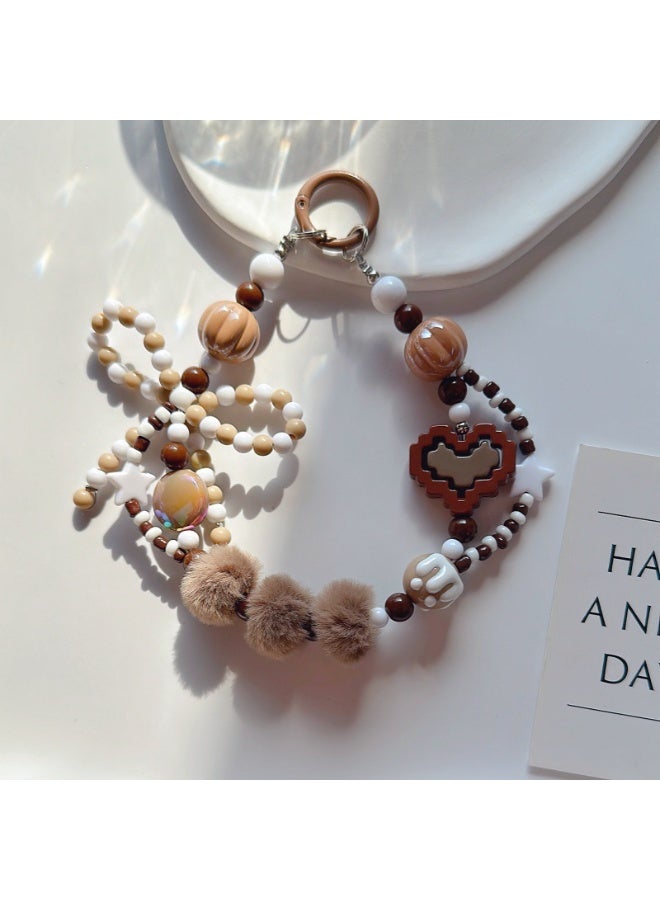 NIBEMINENT Phone Charm/ Chain Strap for Women Girls, Strawberry Bear Cell Phone Case Lanyard Wrist Strap，Caramel Color - Image 1