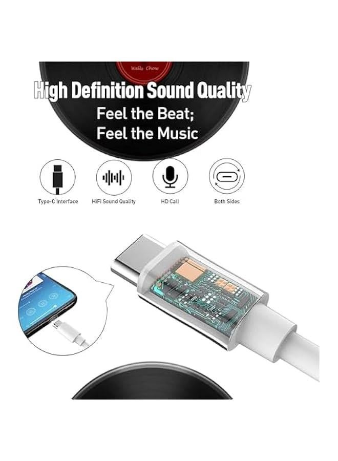 Type C Headphones with Microphone, Universal Stereo Earphone Compatible with iPhone 15/15 Plus/15 Pro/15 Pro Max Samsung S23/S23 Ultra, S22/S22 Ultra, S21, Note 12/12 Pro, Oneplus - Image 2