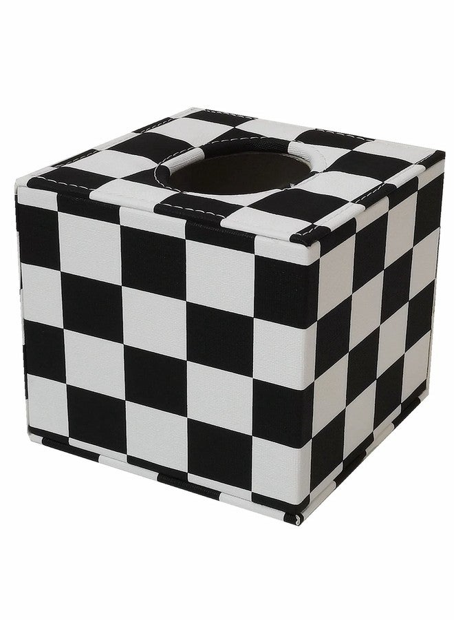 S Forever Cube Tissue Box Holders PU Leather Square Roll Tissue Box Cover (Black and White Checkerboard,5.32" L x 5.32" W x 5.51" H) - Image 2
