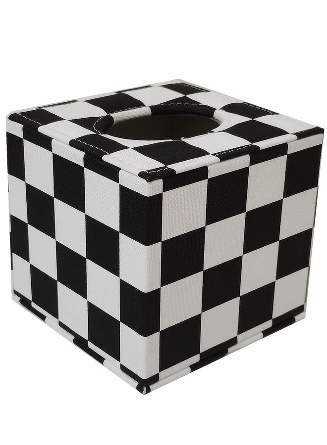 S Forever Cube Tissue Box Holders PU Leather Square Roll Tissue Box Cover (Black and White Checkerboard,5.32" L x 5.32" W x 5.51" H) - Image 3