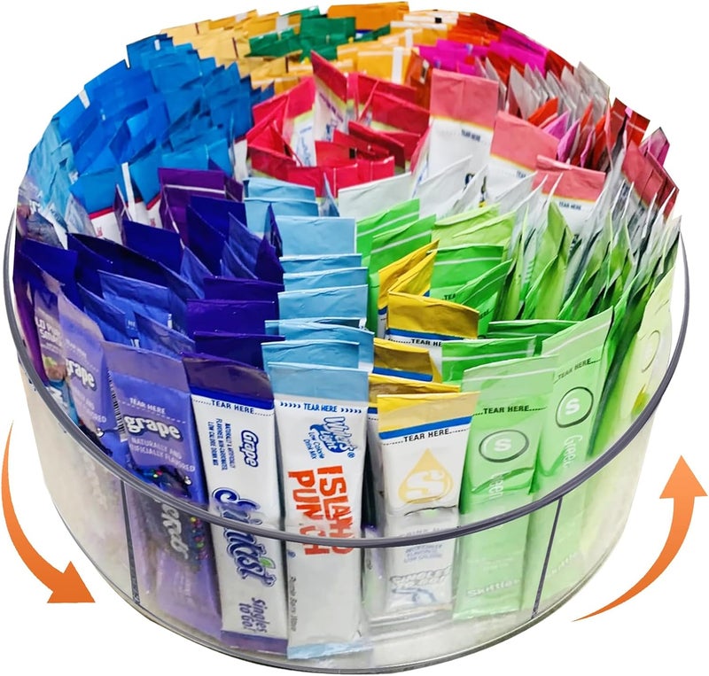 HALAGAS Drink Packet Organizer for Powdered Drink Mix,Powder Packet,Water Packet,Water Flavor Packet,Hydration Packets,Lazy Susan Organizer for Drink Mix Rotating Holder for Drink Mix Necessities - Image 1