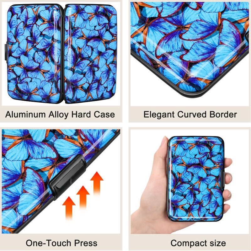 ELFISH RFID Blocking Credit Card Protector Aluminum ID Case Hard Shell Business Card Holders Metal Wallet for Men or Women (Blue Butterfly) - Image 3