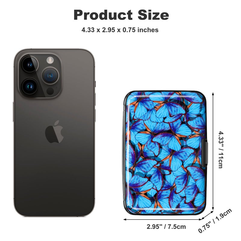 ELFISH RFID Blocking Credit Card Protector Aluminum ID Case Hard Shell Business Card Holders Metal Wallet for Men or Women (Blue Butterfly) - Image 4