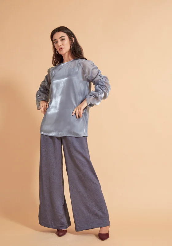 ذوق Sheer Overlay Top And Trousers Set