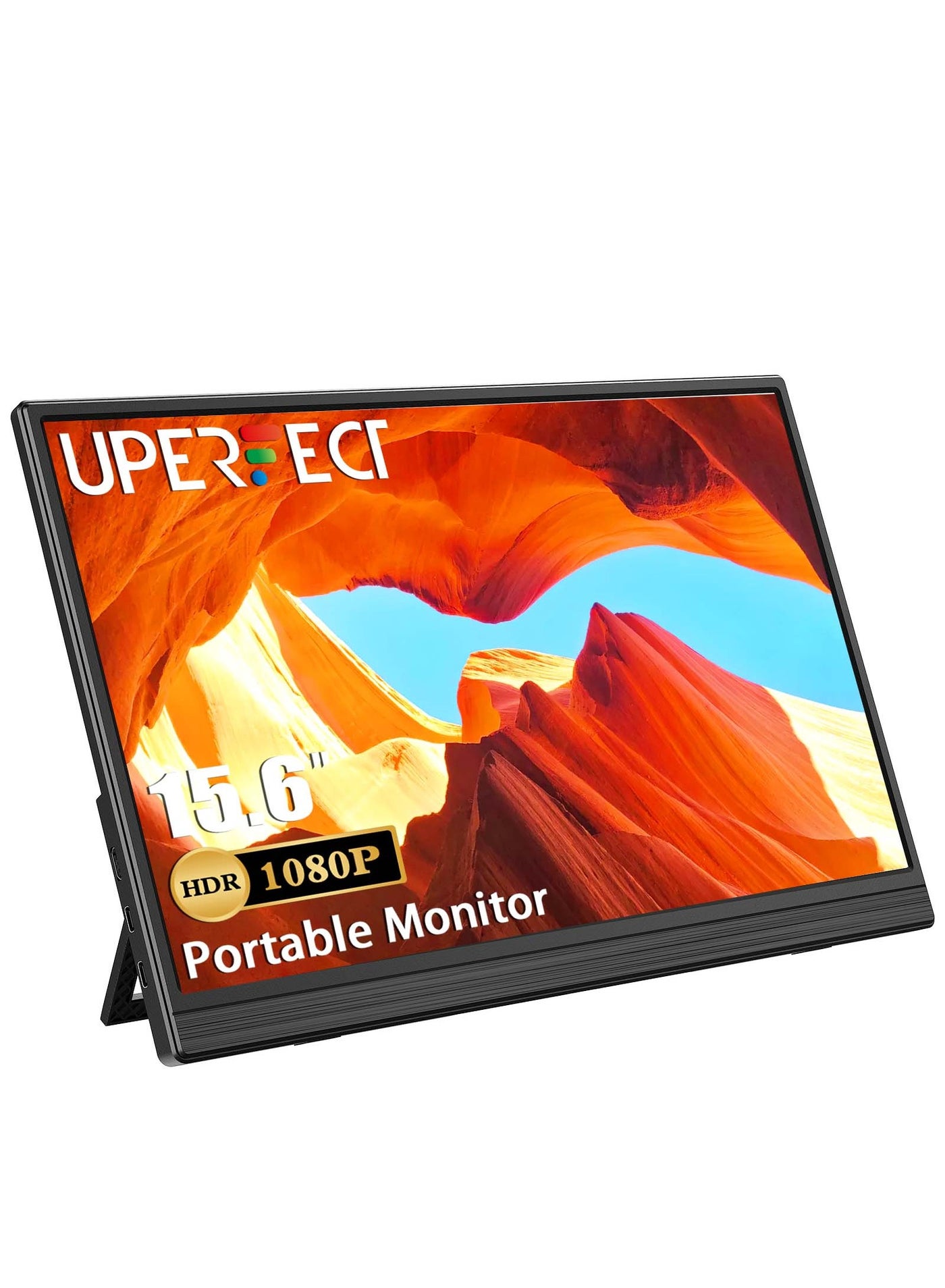 UPERFECT Portable Monitor 15.6" FHD 1920*1080P IPS 1200:1 USB C & Mini HDMI Port Second Screen with Integrated Mount Phone/Game Console, VESA Mountable