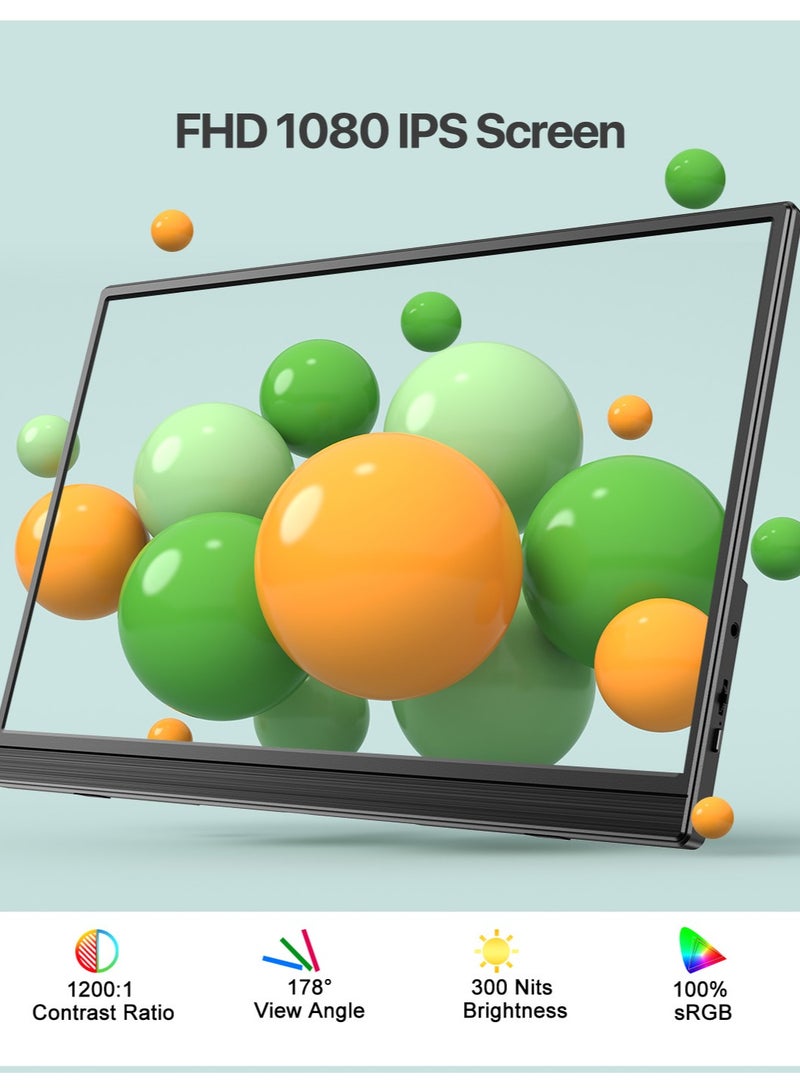 UPERFECT Portable Monitor 15.6" FHD 1920*1080P IPS 300cd/m² USB C & Mini HDMI Port  Second Screen with Integrated Mount Phone/Game Console, VESA Mountable - Image 3