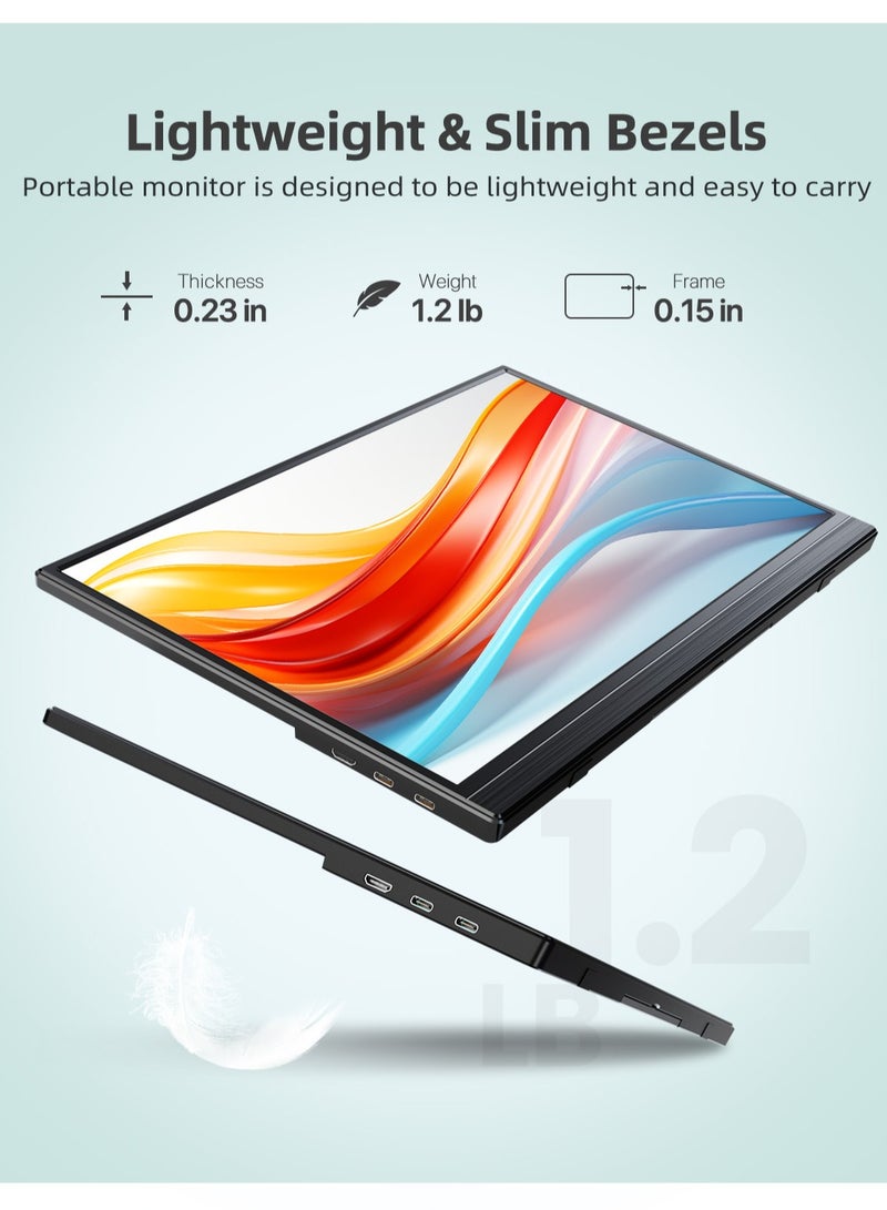 UPERFECT Portable Monitor 15.6" FHD 1920*1080P IPS 300cd/m² USB C & Mini HDMI Port  Second Screen with Integrated Mount Phone/Game Console, VESA Mountable - Image 4
