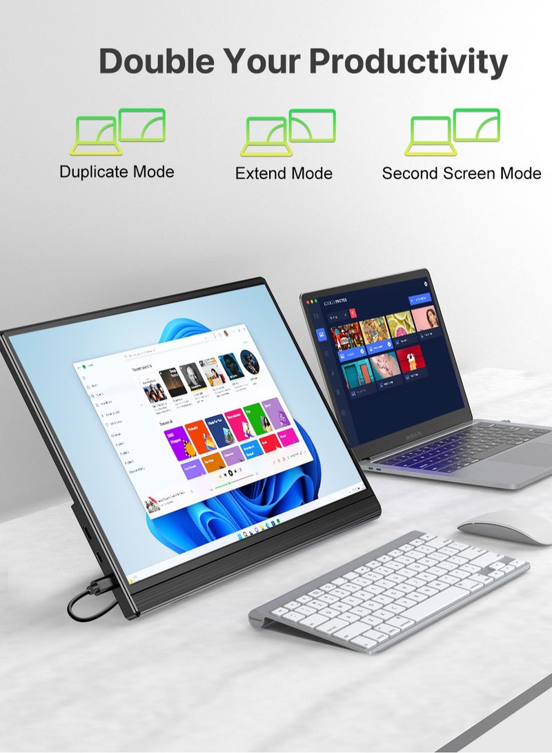 UPERFECT Portable Monitor 15.6" FHD 1920*1080P IPS 300cd/m² USB C & Mini HDMI Port  Second Screen with Integrated Mount Phone/Game Console, VESA Mountable - Image 5