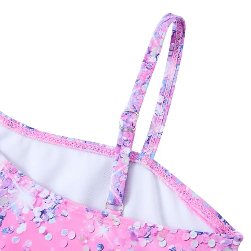 RAISEVERN Little Girls Bathing Suit Size 7-8 3 Piece Swimsuit Adjustable Spaghetti Strap Pink Sparkly Bikini Sets with Ruffle Cover Ups Beach Skirt Size 8 Cute Quick Dry Tankini Summer Swimwear - Image 4