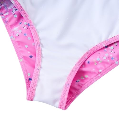 RAISEVERN Little Girls Bathing Suit Size 7-8 3 Piece Swimsuit Adjustable Spaghetti Strap Pink Sparkly Bikini Sets with Ruffle Cover Ups Beach Skirt Size 8 Cute Quick Dry Tankini Summer Swimwear - Image 5
