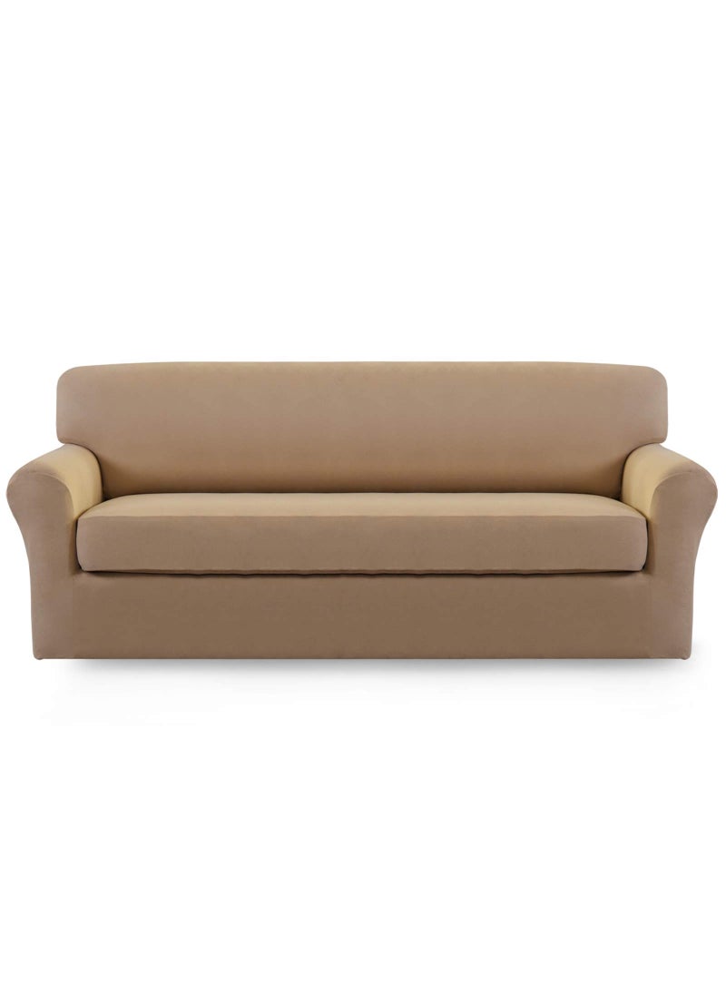 Easy-Going EasyGoing 2 Pieces Microfiber Stretch Sofa Slipcover  Spandex Soft Fitted Sofa Couch Cover Washable Furniture Protector with Elastic Bottom KidsPet Sofa Camel 