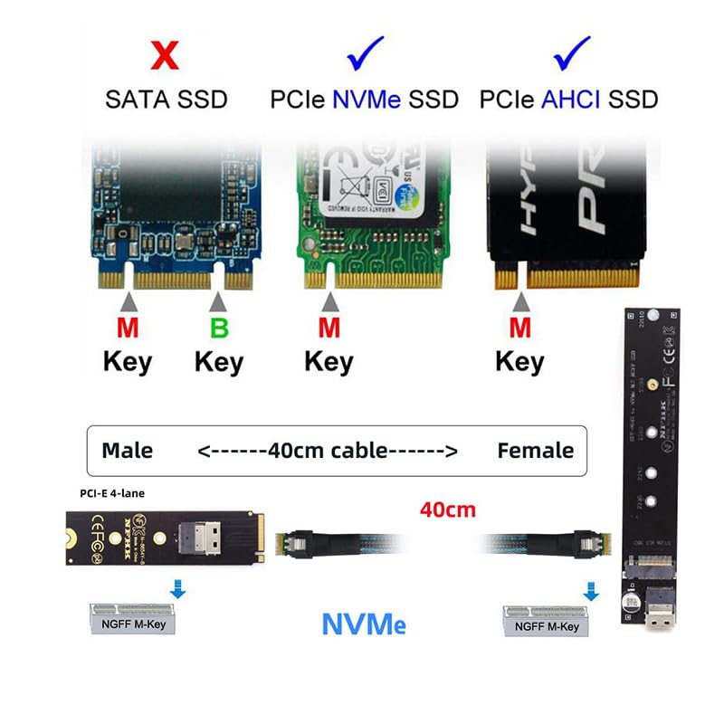 NFHK NGFF M-Key NVME Male to Female Extension Cable 40cm with SFF-8654 Connector for Mainboard SSD 2280/22110 - Image 4