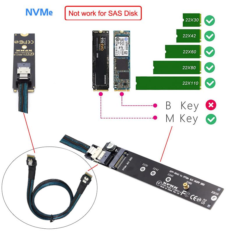 NFHK NGFF M-Key NVME Male to Female Extension Cable 40cm with SFF-8654 Connector for Mainboard SSD 2280/22110 - Image 5