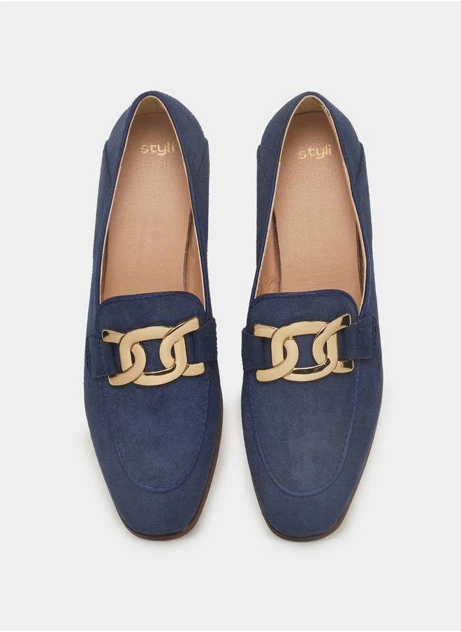 Styli Suede Look Embellished Moccasins