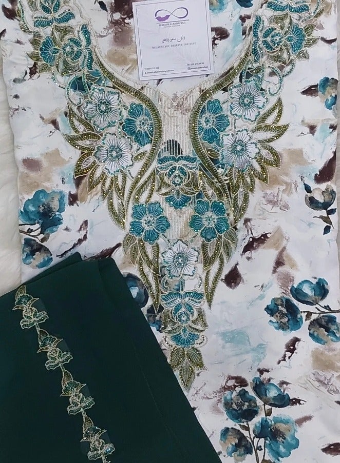 الريش البنفسجي  تطريز مخاوير خليجية شغل يدوي ✨ جلابية مطرزة جاهزة - Image 2