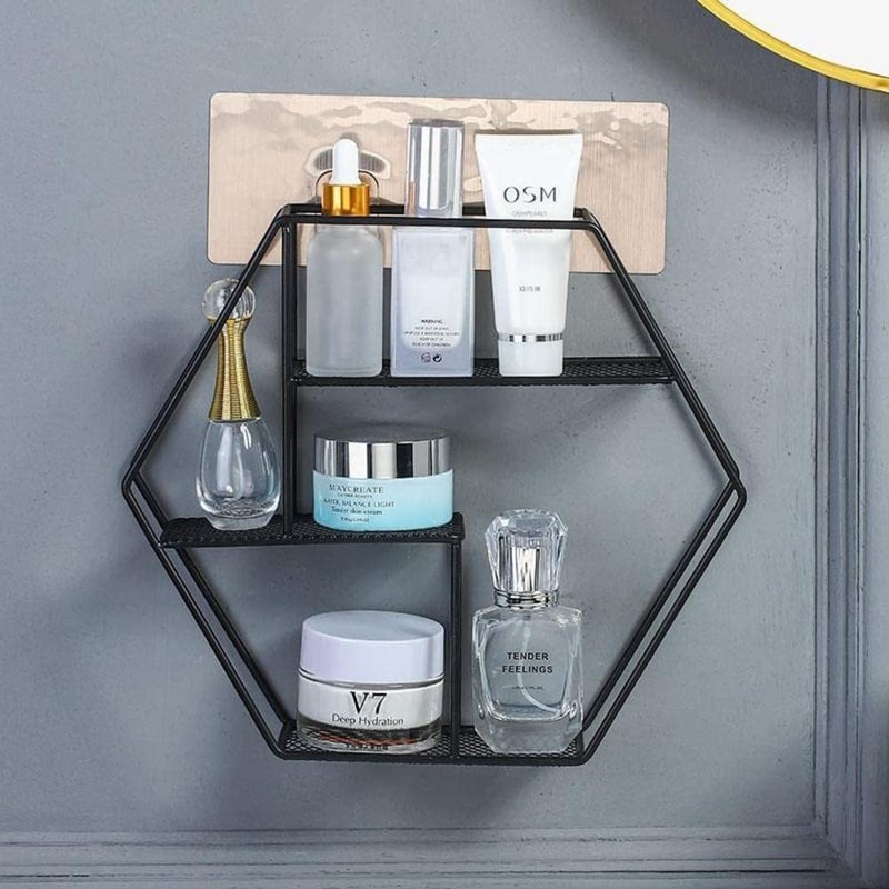 Zebroc Hexagonal Wall Shelf Decorative Shelf Wall Mounted Floating Shelf for Kitchen Bedroom Wall Shelf 3 TiersDisplay Racks Plant Flower Rack Decoration for Home Office Modern - Image 2
