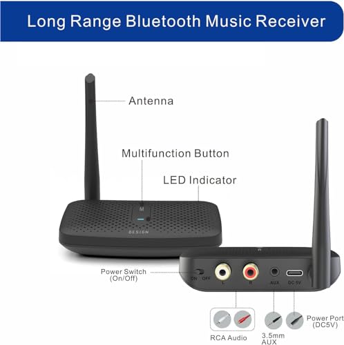 Besign BE-RCA Pro Long Range Bluetooth Adapter for Bluetooth Music Streaming, Black - Image 2