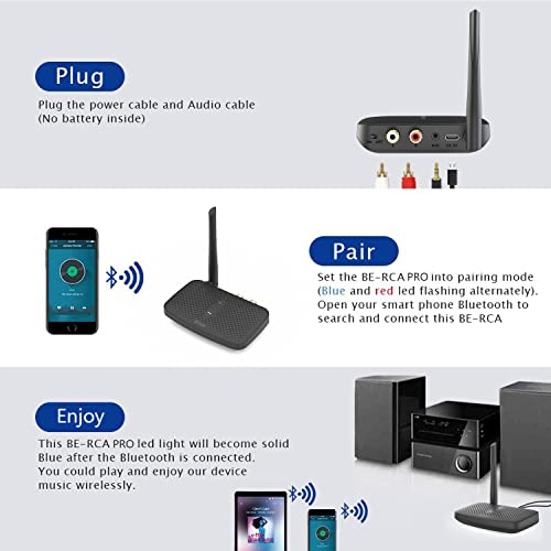 Besign BE-RCA Pro Long Range Bluetooth Adapter for Bluetooth Music Streaming, Black - Image 3