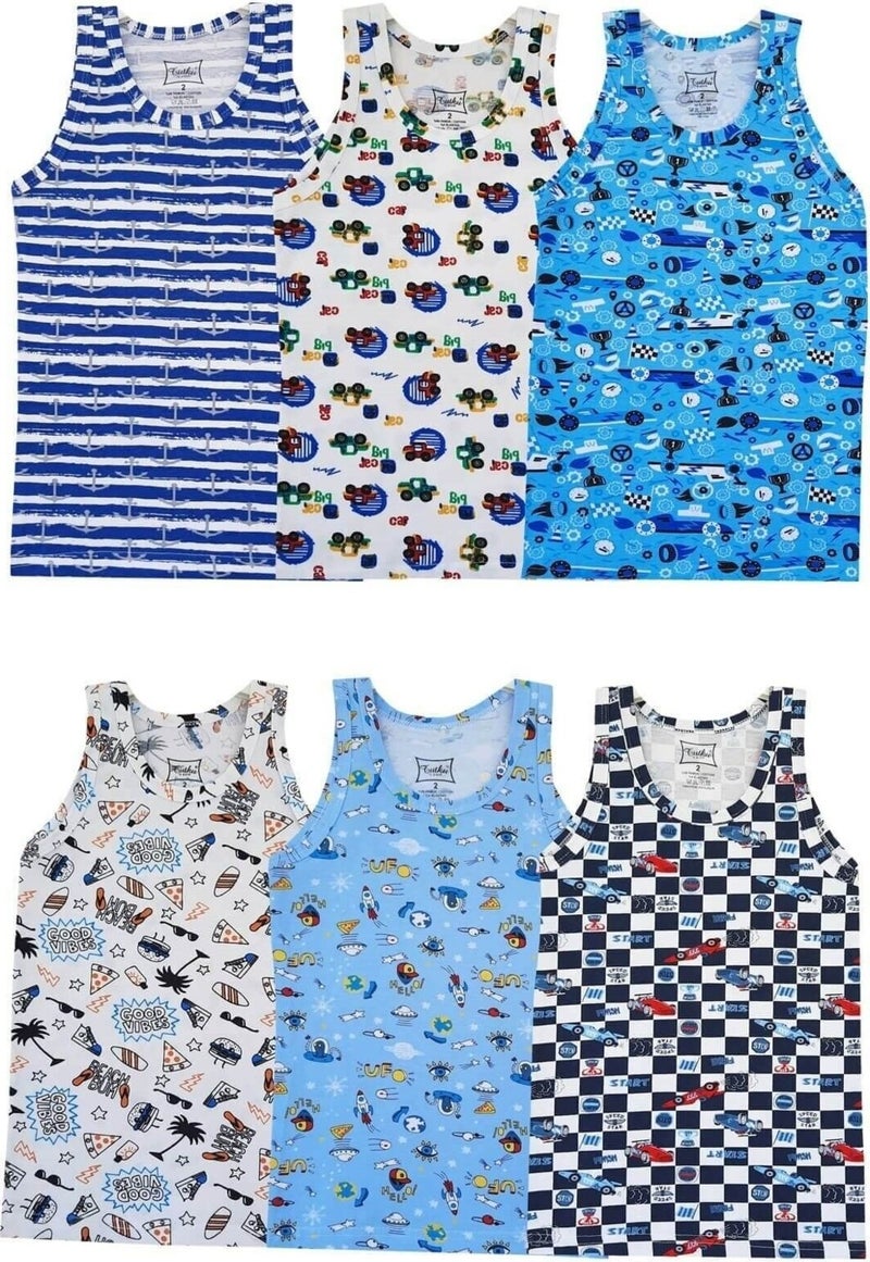 Tutku Elastane Printed Patterned 6 Pack Boy Undershirt  - Image 2