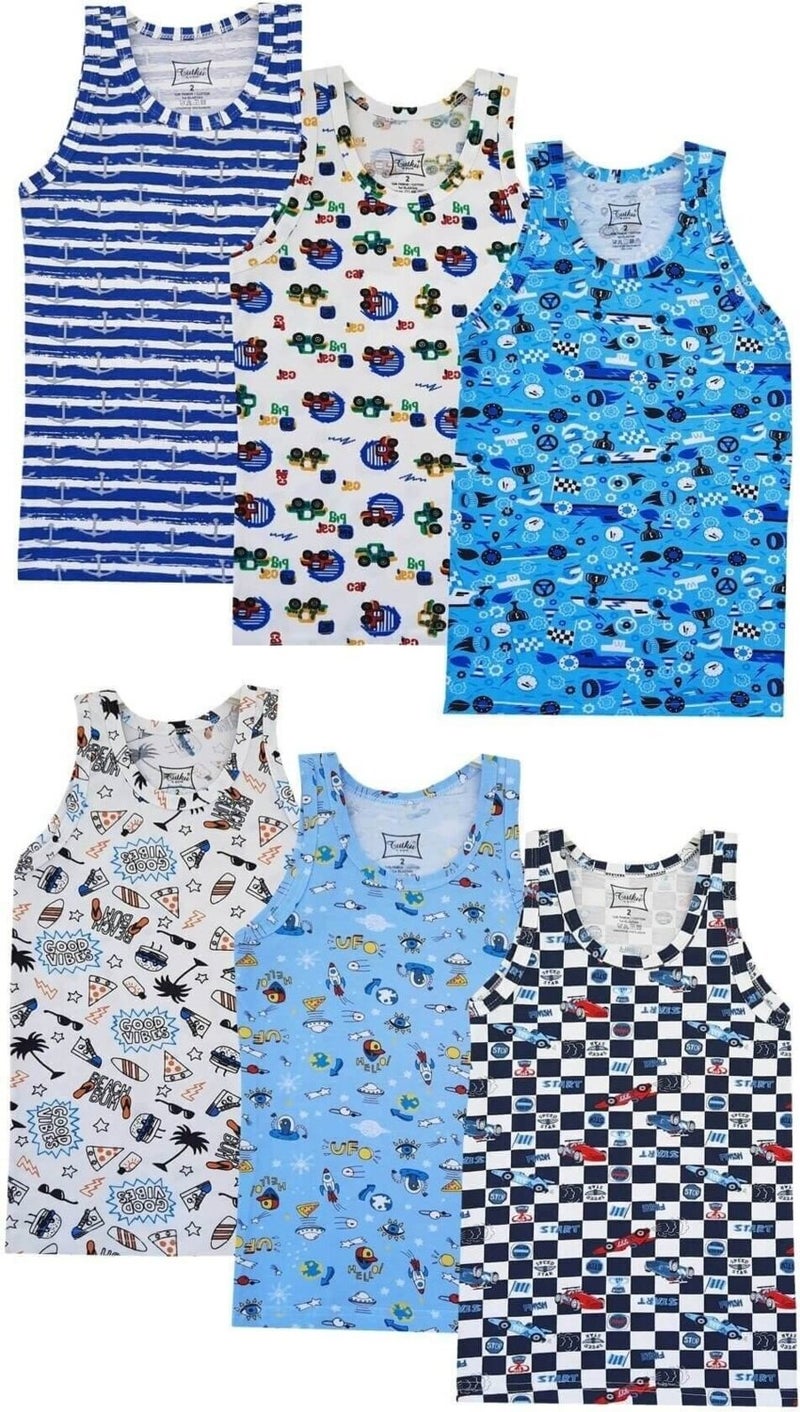 Tutku Elastane Printed Patterned 6 Pack Boy Undershirt  - Image 3