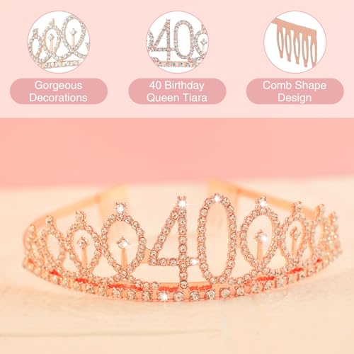 Cyrelwing 40TH Birthday Gifts for Women,Vintage Engraved 40th Wine Glass,40 Year Old Birthday Decorations For Her,40&Fabulous Sash and Tiara For Women,Friends,Sister-Turning 40th Party Favor Supplies - Image 3