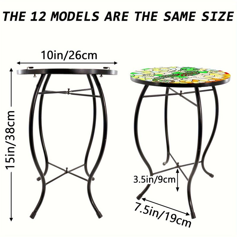 Sun And Moon 10 Inch Round Glass Outdoor Patio Side Table Indoor Balcony Plant Accent Coffee End Bistro - Image 3