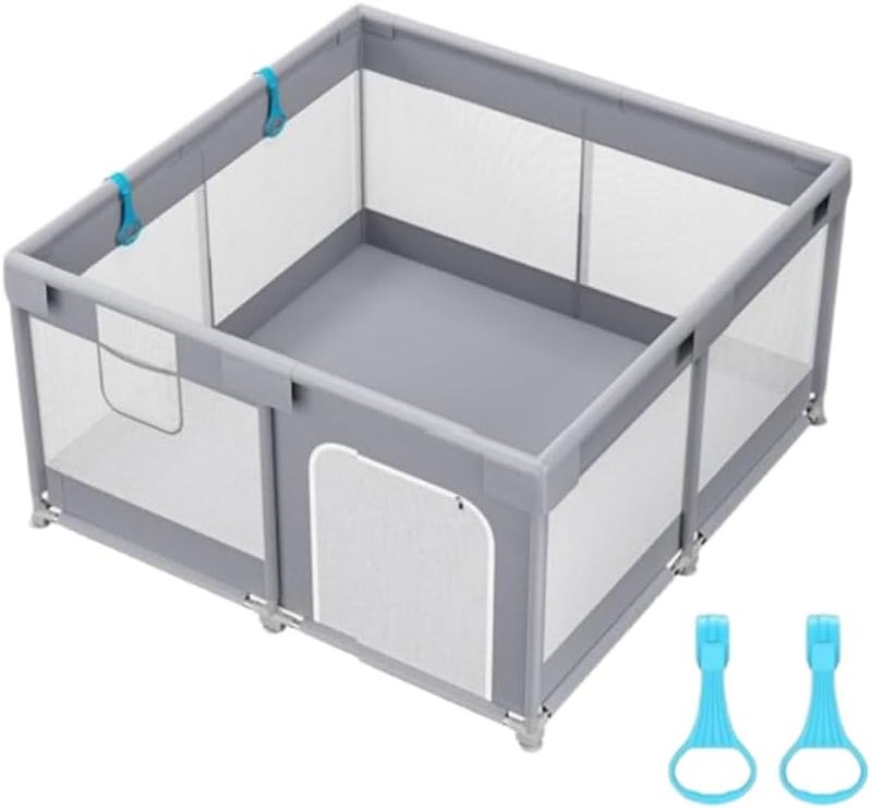 Piccasio 120x120 Baby Playpen with 2 Pull Rings - Portable Safe Indoor & Outdoor Playard & Activity Center, Baby Bumper Foam Play Fence with Breathable Mesh Sides - Image 1