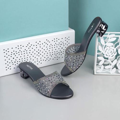 Metro Women Gun Metal Block Heel Fashion/Ethnic Slip-on Sandal UK/7 EU/40 (35-1632) - Image 2