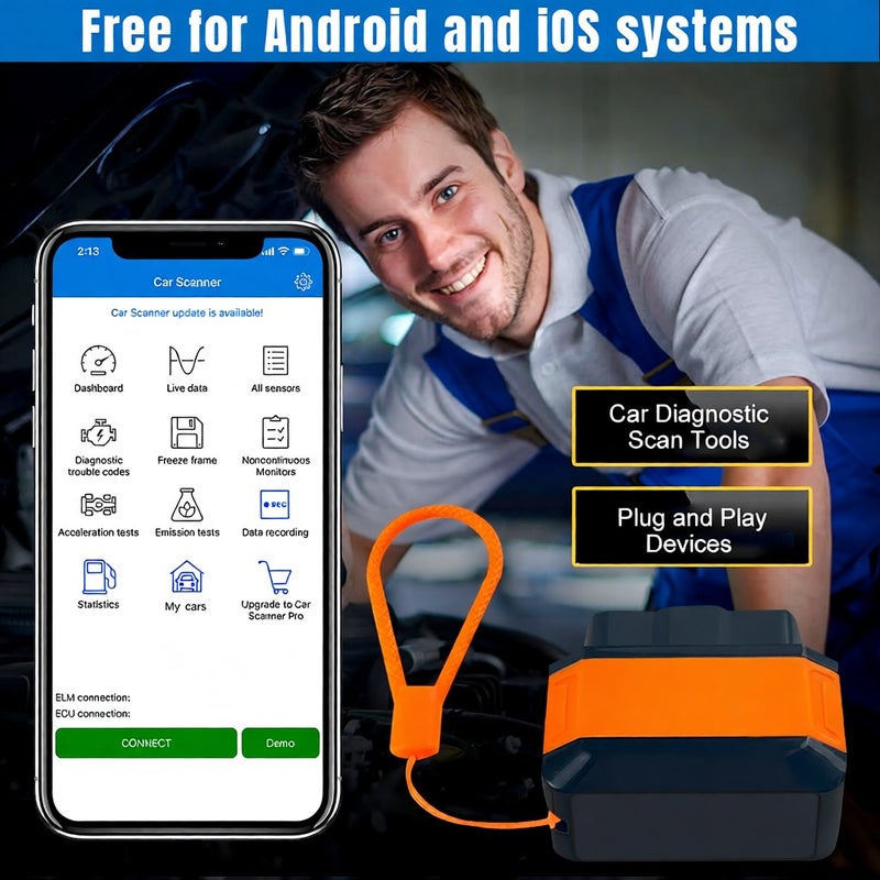 أداة فحص تشخيص سيارات لاسلكية KONNWEI KW906 بتقنية البلوتوث 5.0 مع بروتوكول OBDII، كاشف ومختبر وماسح ضوئي سيارات لنظامي iOS و Android، اللون الأحمر - Image 4