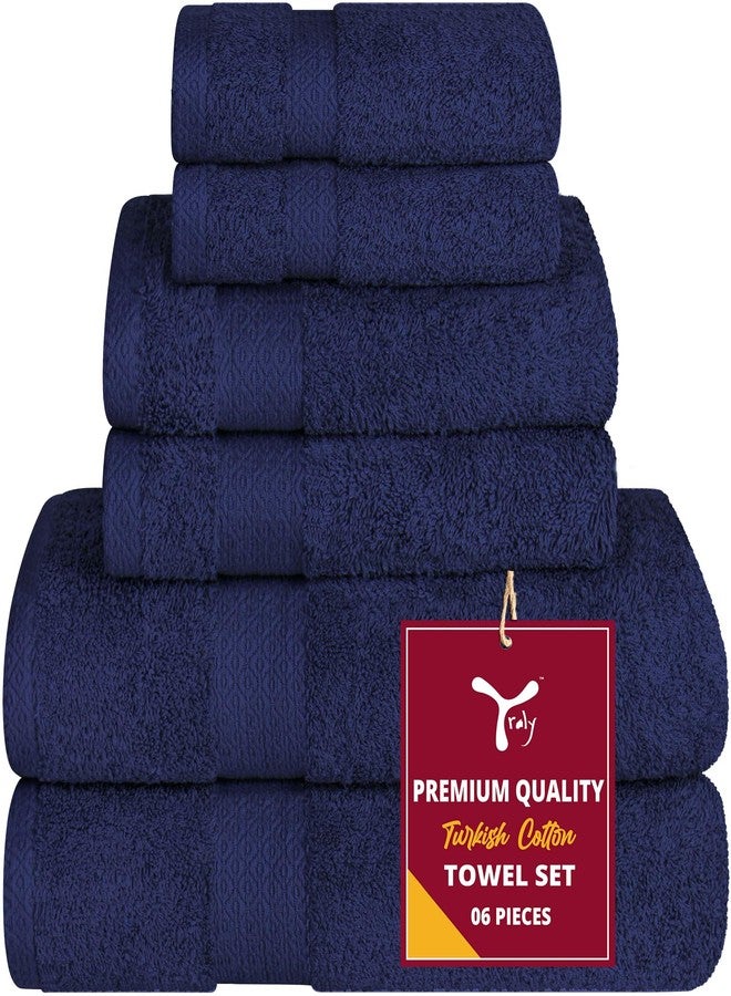 YRALY 6 Piece Towel Sets, 100% Cotton Turkish Towels for Bathroom, 2 Bath Towel, 2 Hand Towel, and 2 Wash Cloth - Navy Towel Set - Image 1