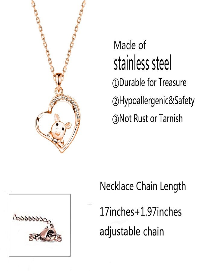 BNQL Friend not Food Pig Necklace Pig Heart Pendant Necklace Pig Lover Gift (Pig Necklace RG) - Image 2