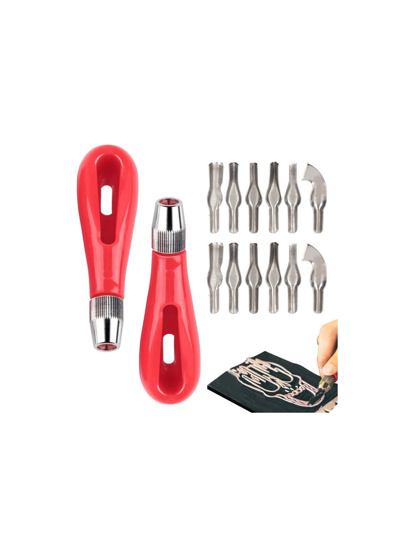 SYOSI - Lino Cutting Tools, Lino Carving Set Linoleum Cutter, Block Cutters Craft Linoleum Carving Tools with 6 Type Blades for Block Printing, Printmaking, Rubber Stamps, for Beginners and Artists(2 Set) - Image 1