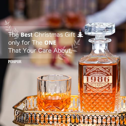 PONPUR 40th Birthday Gifts For Men Dad, 1986 Laser Whiskey Decanter Set with Gift Box, Anniversary Birthday Gift Ideas for Him Husband, 40 Years Bday Decorations, Whiskey Glasses & Whisky Stones Inc - Image 5