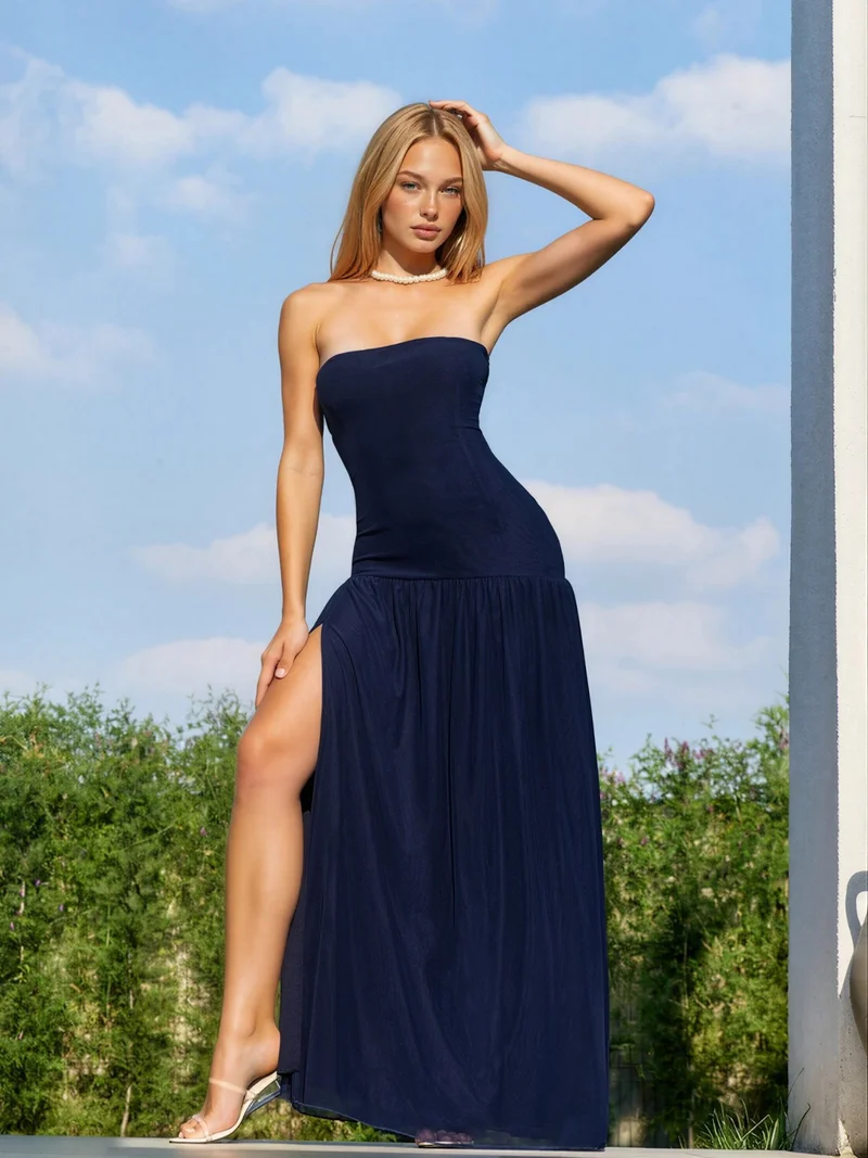 HICCUP Strapless Maxi Dress with Slit