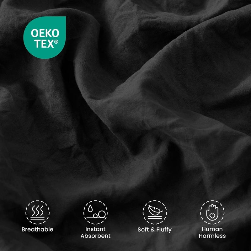 SLEEP ZONE مجموعة لحافات سعة توين/توين إكس إل من سلسلة ، مع وسادة داخلية ذات نسيج طبيعي متجعد، ملمس قطني-كتاني، خفيفة الوزن وناعمة وقابلة للتنفس، تتضمن لحافًا واحدًا وغطاء واحدًا للوسادة (لون أسود مغسول). - Image 3