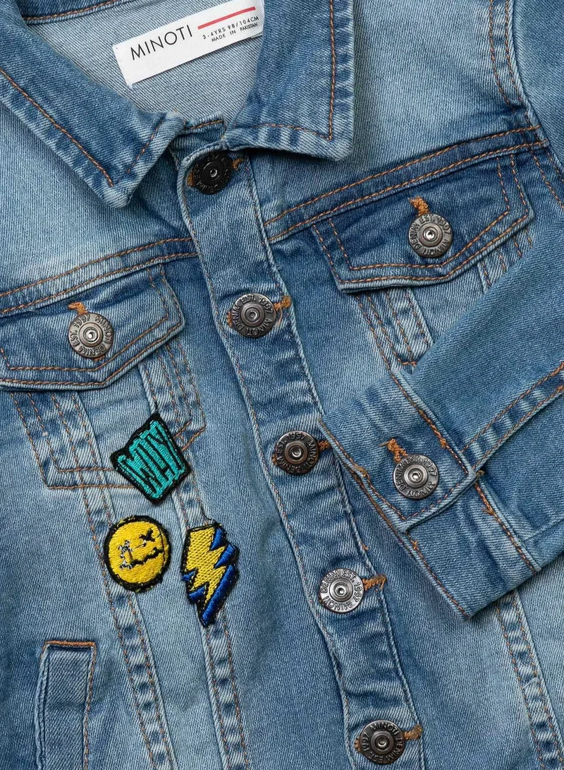 MINOTI Boys Denim Jacket with Badges and Chest Pocket Detail