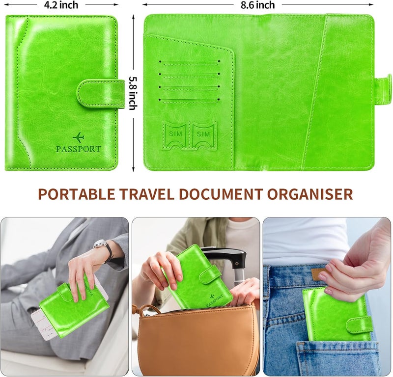 Herain Passport Holder & Case - Family Travel Combo With Passport & Vaccine Card Holder, D-magnetic clasp-green, Magnetic Clasp - Image 3